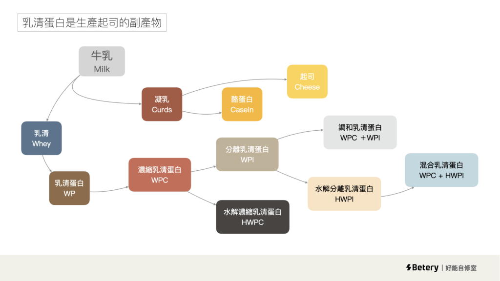 分離乳清蛋白、水解乳清蛋白、濃縮乳清蛋白-起司的副產物